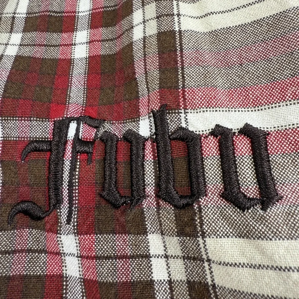 Vtg FUBU The Collection Plaid Bomber Jacket‎ Size M Tan Red Harrington 90s Y2K